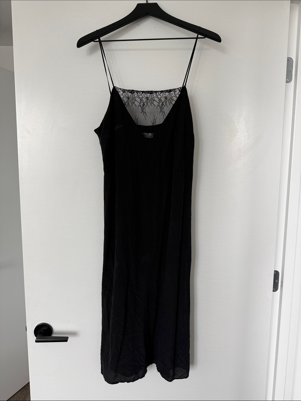 Anine Bing Black Lace-Trim Midi Slip Dress